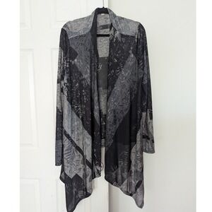 Maria‎ Gabrielle Womens 3X Black Grey Abstract Print Waterfall Cardigan Duster